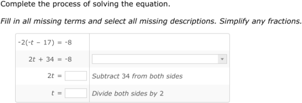 IXL - Solve equations: complete the solution (Grade 10 maths practice)